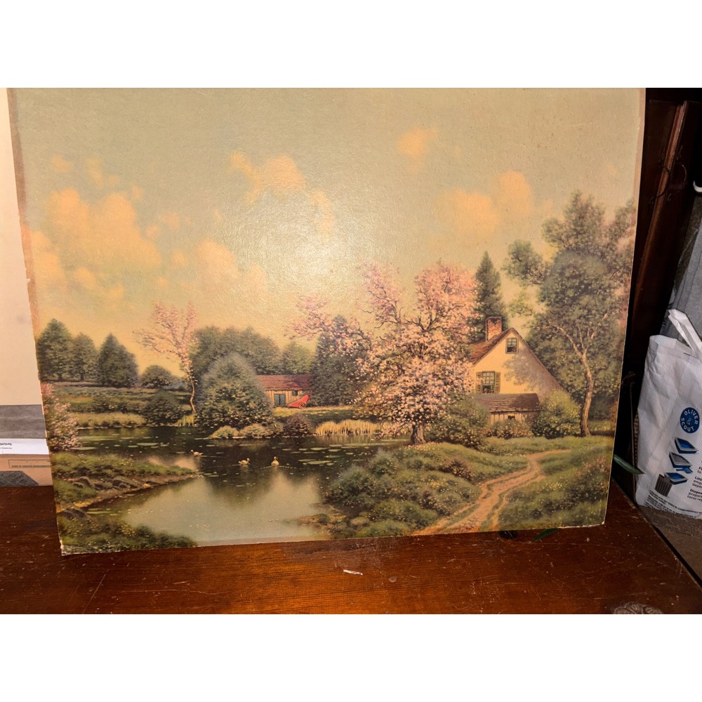 Vintage Landscape Art Print Cottage Pond Scene Impressionist Pastoral Wall Decor